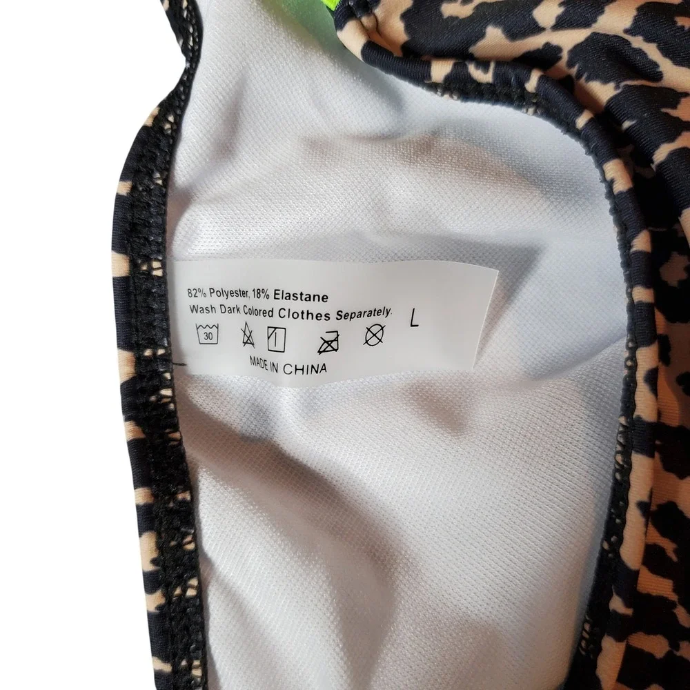 SHEIN Large Leopard Neon‎ Pink Green Bandage Strap Push Up Underwire Bikini